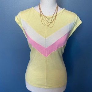 Yellow/Pink/White Crop Sleeve T-Shirt